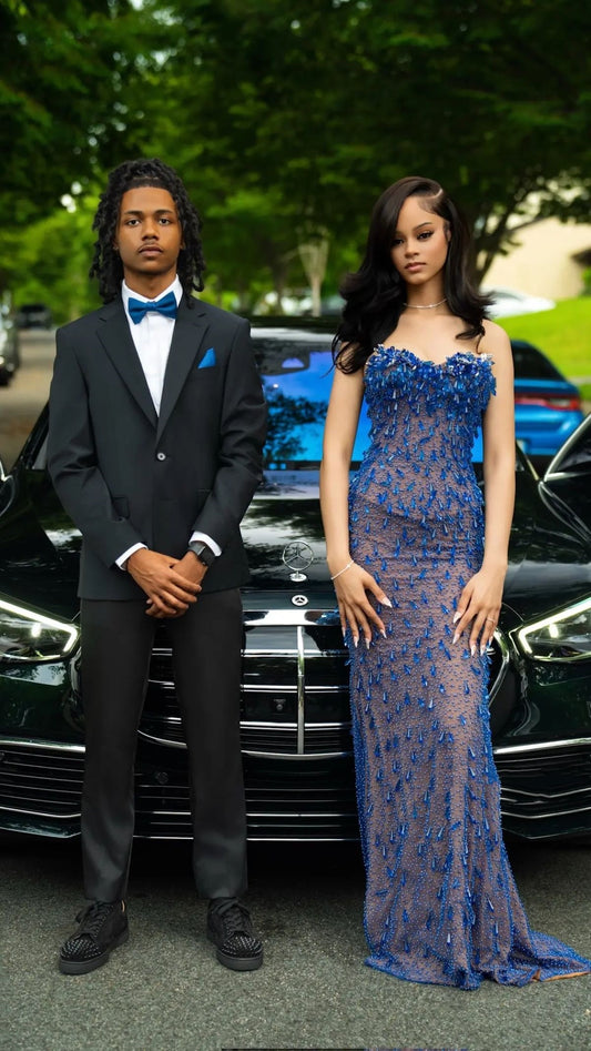 Elegant Mermaid Sweetheart Royal Blue Beaded Sequins Long Prom Dresses 22th Birthday Outfits Prom Gown RB1591