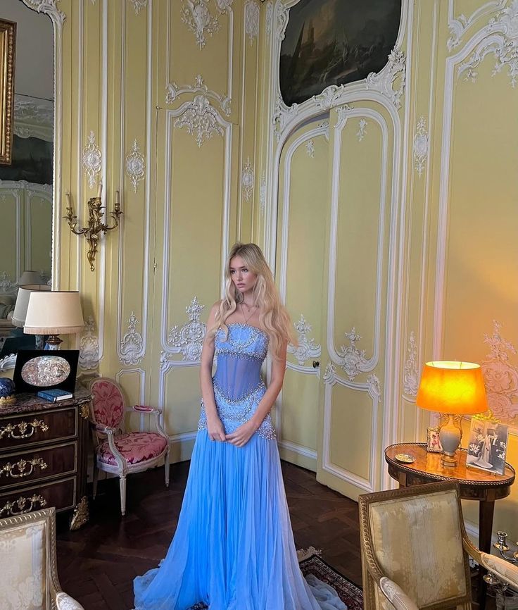 Modest Mermaid Strapless Blue Chiffon Beaded Long Prom Dresses For Teens Formal Dress 20th Birthday Outfits Prom Gown RB1595