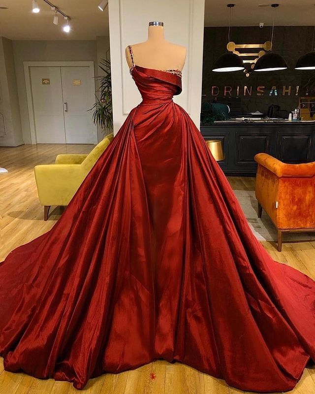 Charmantes Ballkleid mit einer Schulter, Burgunderrot, Satin, lange Ballkleider, beeindrucken, 18. Geburtstags-Outfits, Ballkleid RB1622