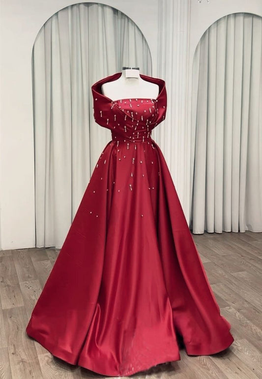 Chic Ball Gown Strapless Burgundy Satin With Silver Beaded Long Prom Dresses Impress 18th Birthday Outfits Prom Gown RB1626