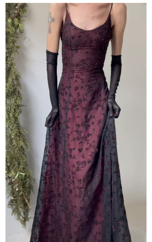 Vintage Meerjungfrau Spaghettiträger Burgunder Schwarz Lange Ballkleider Beeindrucken 18. Geburtstag Outfits Abendkleid RB1642