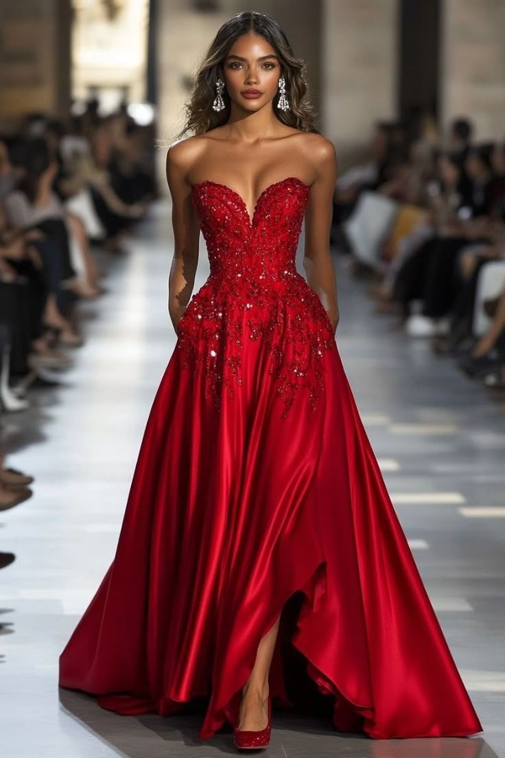 Sexy A-Linie Herzausschnitt Seidensatin Rot Lange Ballkleider Beeindrucken 18. Geburtstag Outfits Ballkleid RB1649