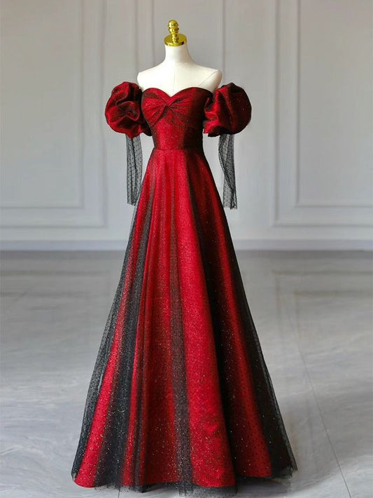 Elegant Ball Gown Off The Shoulder Red Black Tulle Long Prom Dresses Impress 18th Birthday Outfits Prom Gown RB1651