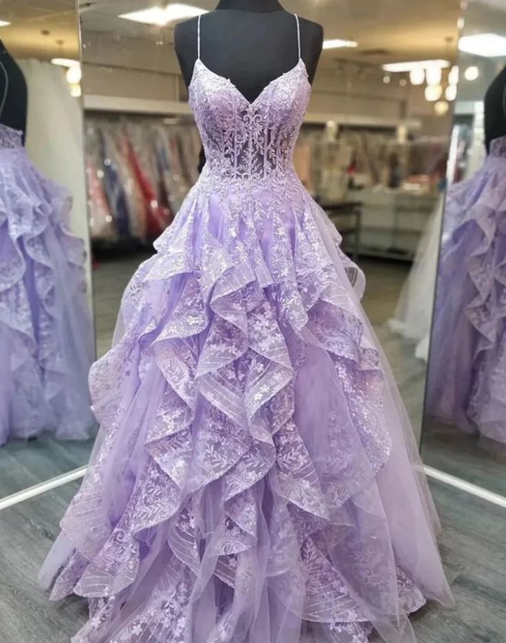 Prinzessin Ballkleid Spaghettiträger Lila Spitze Ballkleider Beeindrucken Sweet 16 Geburtstag Outfits Ballkleid RB1672