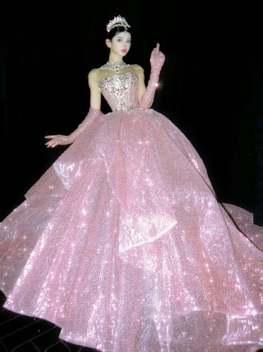 Prinzessin Ballkleid Trägerlos Rosa Pailletten Lange Ballkleider Beeindrucken 16 Geburtstag Outfits Ballkleid RB1695
