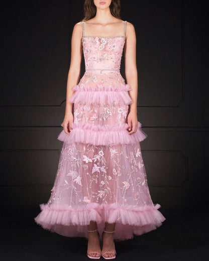 Schickes Ballkleid mit Spaghettiträgern, rosa, knöchellang, Ballkleider, formelle Kleidung, Geburtstags-Outfits, Ballkleid RB1709