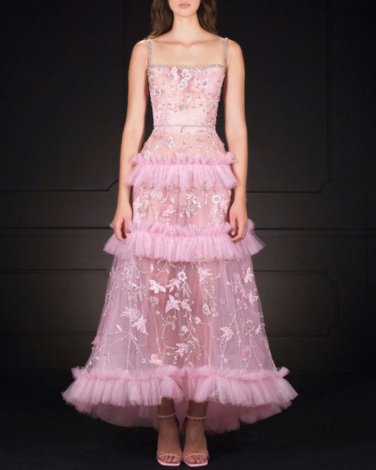 Schickes Ballkleid mit Spaghettiträgern, rosa, knöchellang, Ballkleider, formelle Kleidung, Geburtstags-Outfits, Ballkleid RB1709