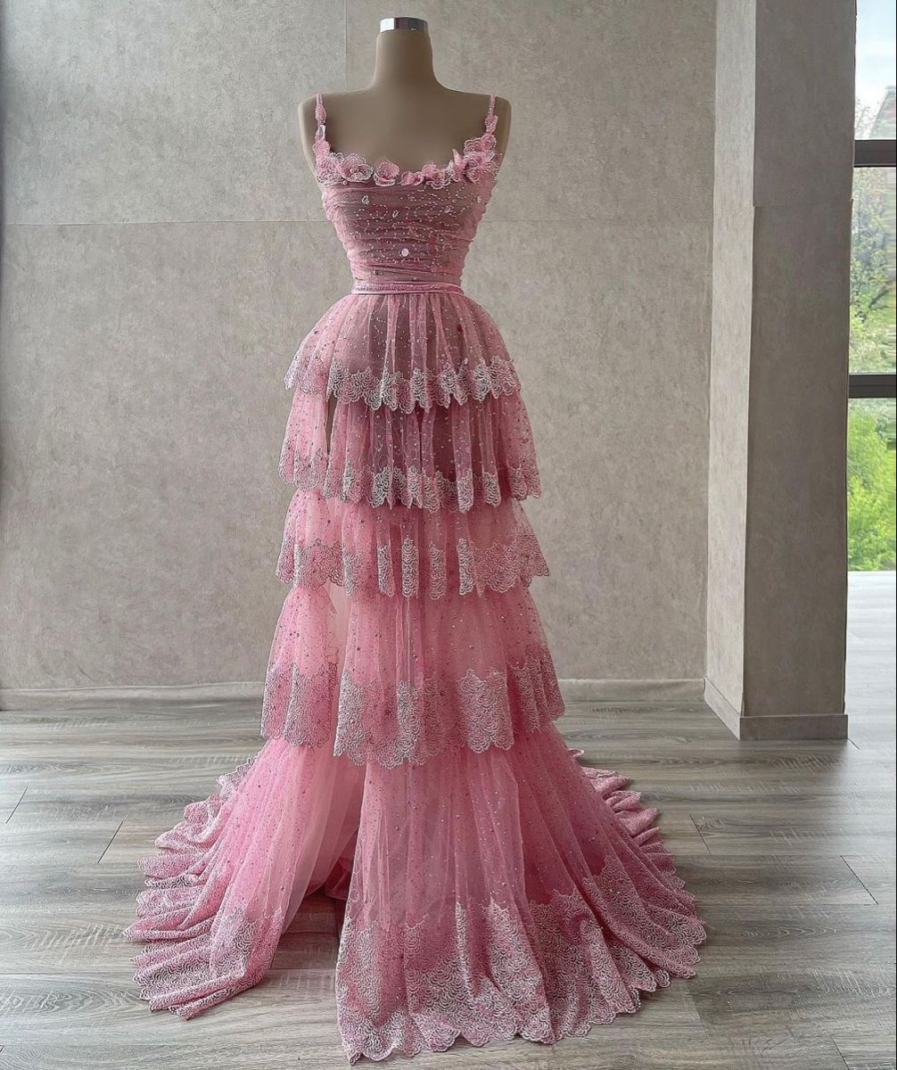 Schickes Ballkleid mit Spaghettiträgern, rosa, bodenlange Ballkleider, formelle Kleidung, Geburtstags-Outfits, Ballkleid RB1710