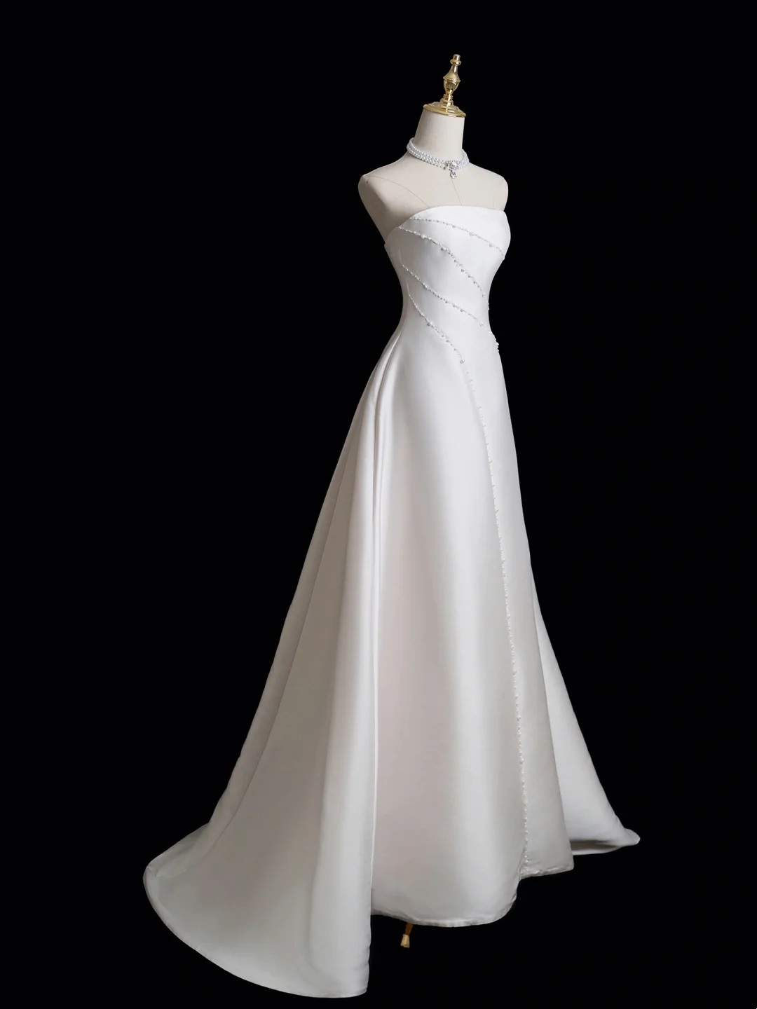 Timeless Ball Gown Strapless Sleeveless Satin Fitted Long Wedding Dress Bride Gown Wedding Dresses RB1876