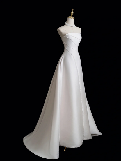Timeless Ball Gown Strapless Sleeveless Satin Fitted Long Wedding Dress Bride Gown Wedding Dresses RB1876