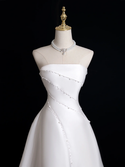 Timeless Ball Gown Strapless Sleeveless Satin Fitted Long Wedding Dress Bride Gown Wedding Dresses RB1876