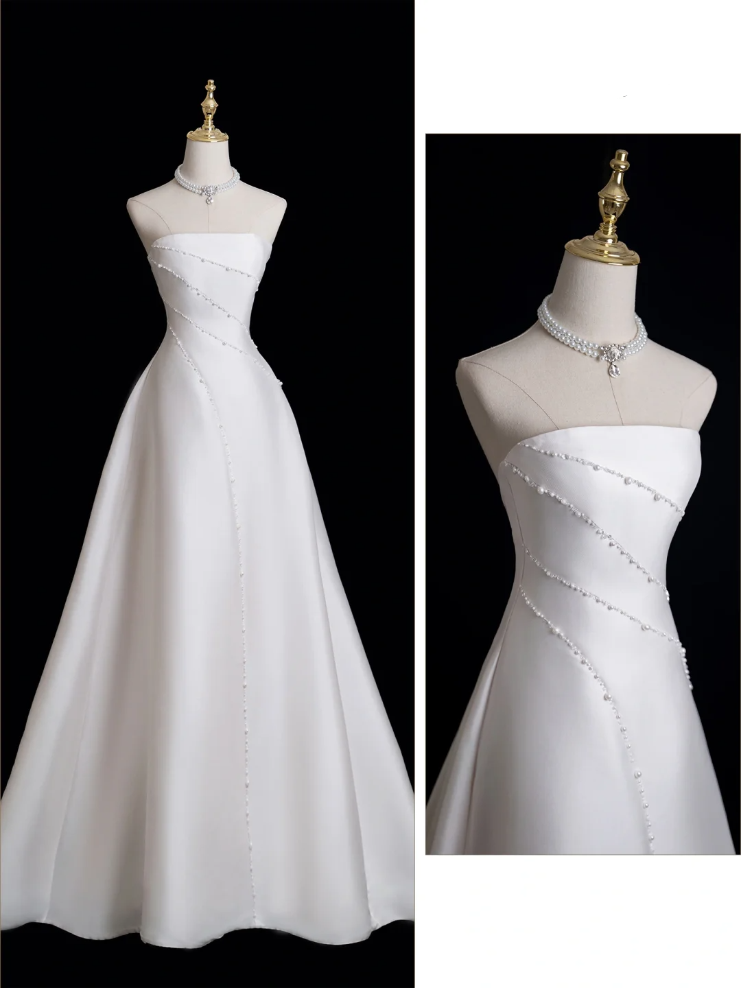 Timeless Ball Gown Strapless Sleeveless Satin Fitted Long Wedding Dress Bride Gown Wedding Dresses RB1876