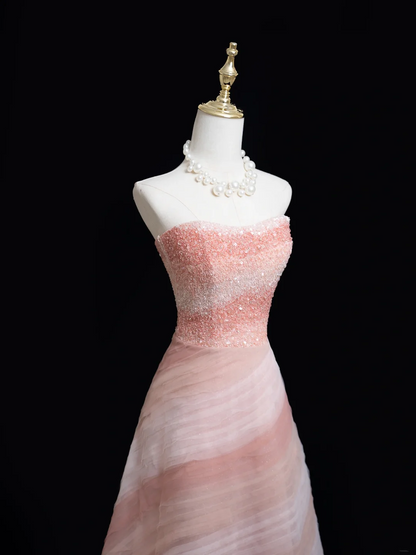 Zeitloses Ballkleid, trägerlos, rosa, mit Perlen besetztes, langes Ballkleid für Teenager, formelle Kleidung, Geburtstags-Outfits, Ballkleid RB1849
