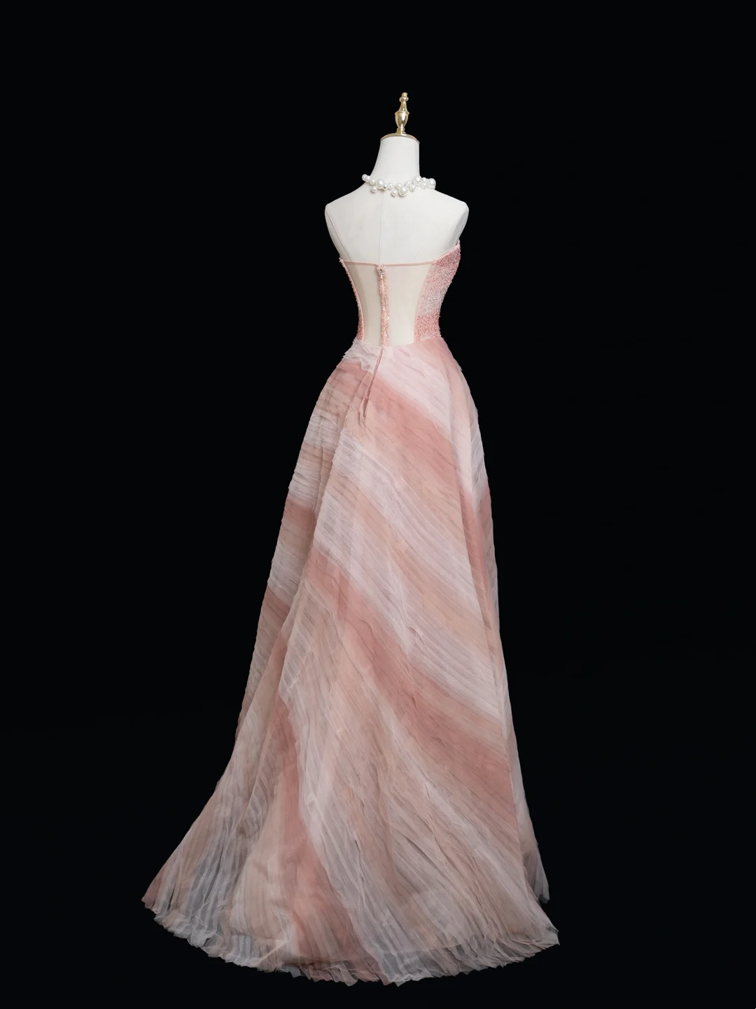 Zeitloses Ballkleid, trägerlos, rosa, mit Perlen besetztes, langes Ballkleid für Teenager, formelle Kleidung, Geburtstags-Outfits, Ballkleid RB1849