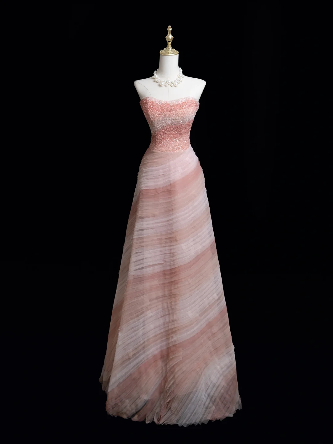 Zeitloses Ballkleid, trägerlos, rosa, mit Perlen besetztes, langes Ballkleid für Teenager, formelle Kleidung, Geburtstags-Outfits, Ballkleid RB1849