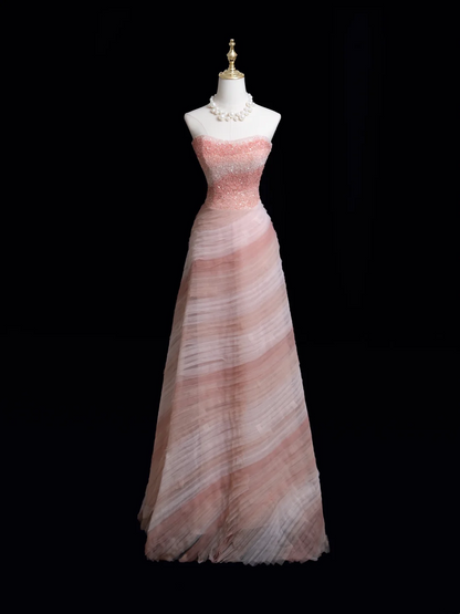 Zeitloses Ballkleid, trägerlos, rosa, mit Perlen besetztes, langes Ballkleid für Teenager, formelle Kleidung, Geburtstags-Outfits, Ballkleid RB1849