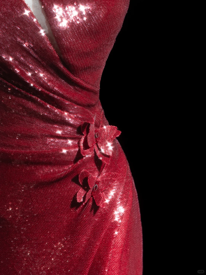 Sparkle Mermaid One Shoulder Burgundy Pailletten Lange Ballkleider Beeindrucken 18. Geburtstag Outfits Ballkleid RB1850