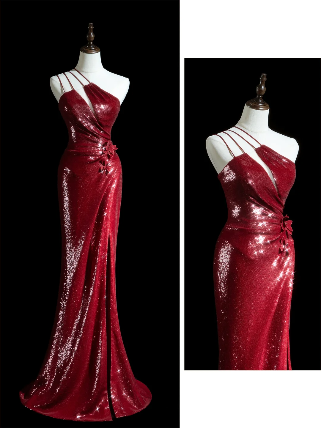 Sparkle Mermaid One Shoulder Burgundy Pailletten Lange Ballkleider Beeindrucken 18. Geburtstag Outfits Ballkleid RB1850