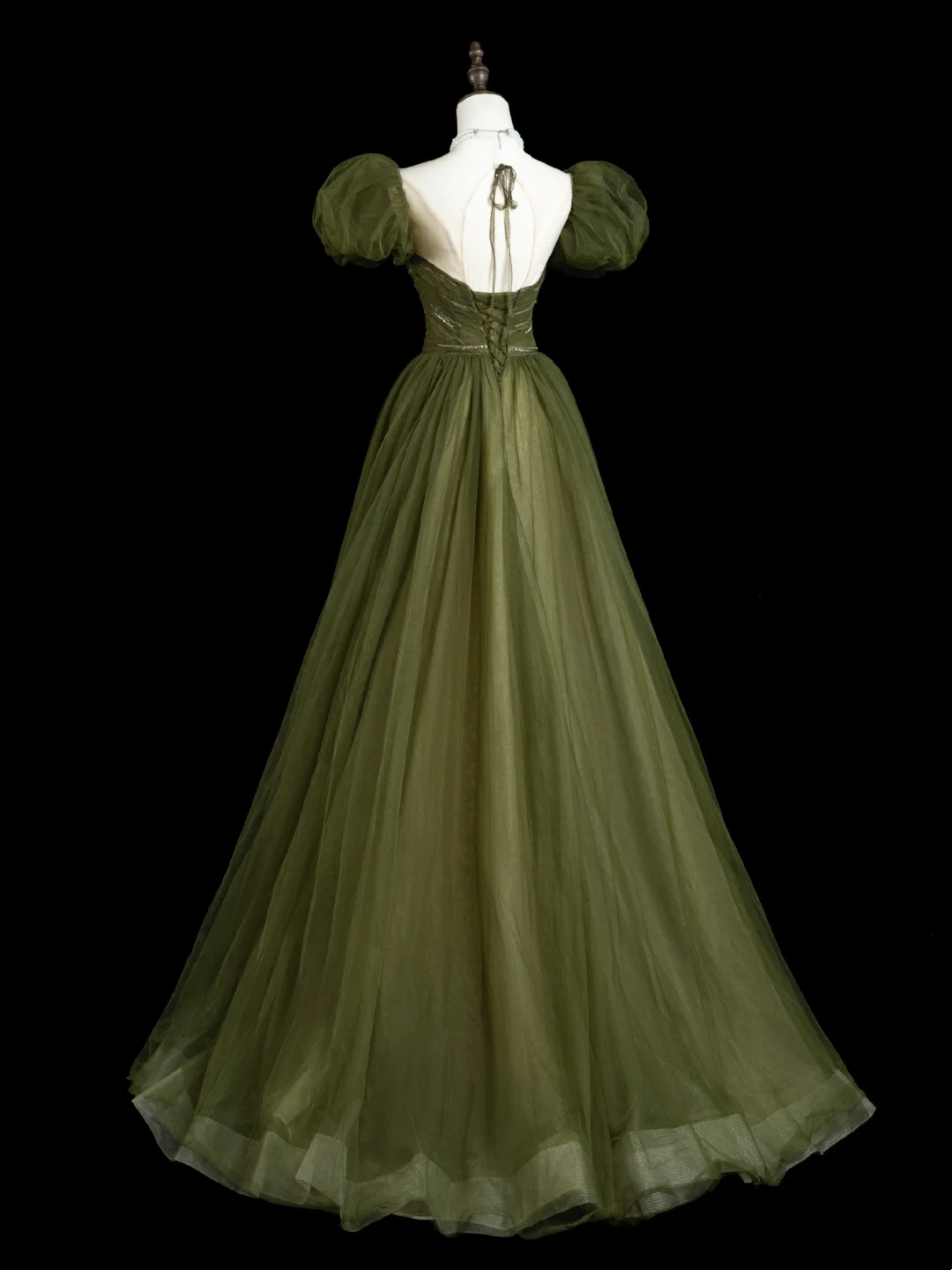 Retro A-Linie trägerloser Tüll Olivgrüner Tüll Lange Ballkleider Beeindrucken 18. Geburtstag Outfits Ballkleid RB1854