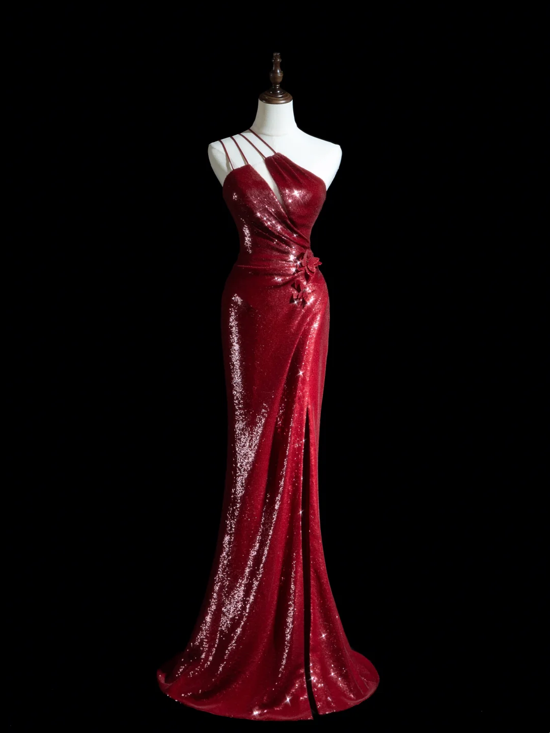 Sparkle Mermaid One Shoulder Burgundy Pailletten Lange Ballkleider Beeindrucken 18. Geburtstag Outfits Ballkleid RB1850