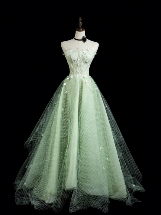 Vintage Ballkleid Trägerlos Mintgrün Tüll Lange Ballkleider Für Teenager Formelle Kleidung Bodenlangen Ballkleid RB1869
