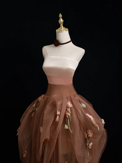 Retro Ballkleid Trägerlos Braun Tüll Ballkleider Beeindrucken 18. Geburtstag Outfits Ballkleid RB1878