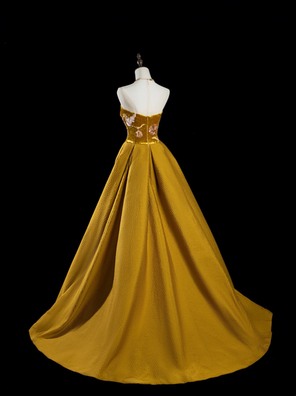 Retro Ballkleid Trägerlos Gold Satin Lange Ballkleider Beeindrucken 18. Geburtstag Outfits Ballkleid RB1885