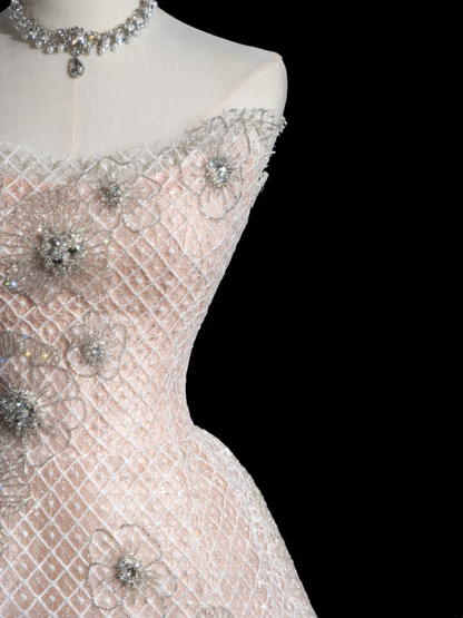 Retro-Ballkleid, trägerlos, hellrosa, lange Pailletten, Ballkleider, beeindrucken, Outfits zum 18. Geburtstag, Ballkleid RB1887
