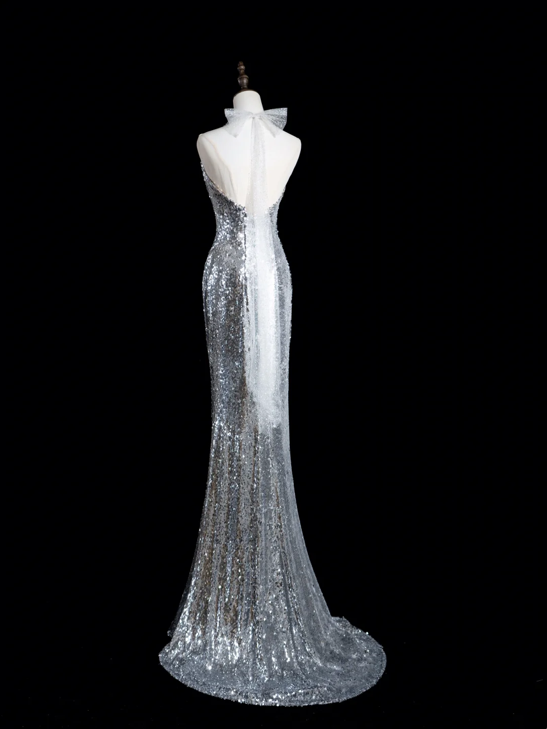Retro Mermaid Halter Silver Sequin Long Prom Dresses Impress 18th Birthday Outfits Prom Gown RB1889