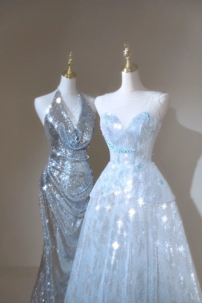 Retro Ballkleid Schatz Pailletten Hellhimmelblau Lange Ballkleider Beeindrucken 20. Geburtstag Outfits Ballkleid RB1892