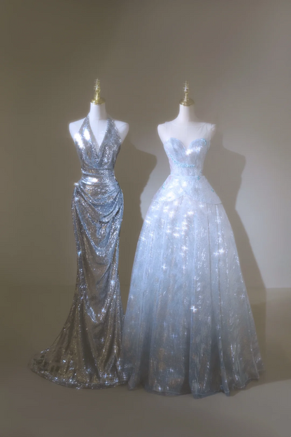 Retro Ballkleid Schatz Pailletten Hellhimmelblau Lange Ballkleider Beeindrucken 20. Geburtstag Outfits Ballkleid RB1892