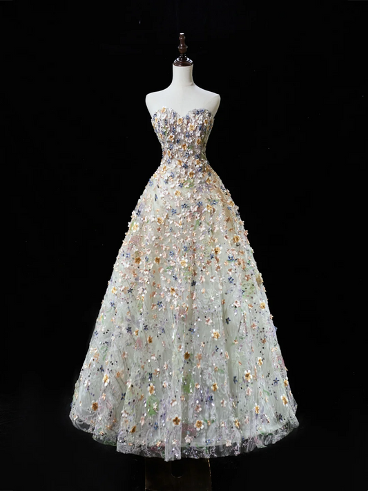 Beautiful Ball Gown Sweetheart Tulle Flowers Long Prom Dresses Impress Sweet 16 Birthday Outfits Prom Gown RB1912