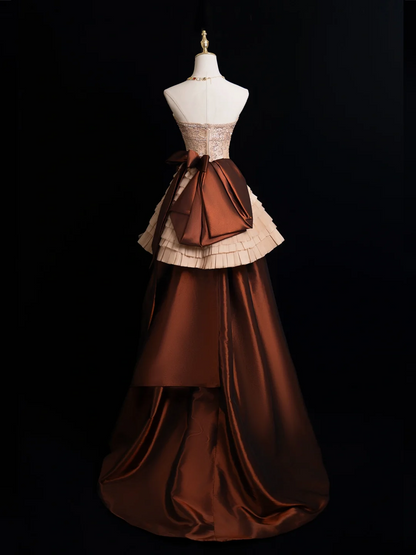 Vintage Ballkleid Trägerlos Braun Satin Lange Ballkleider Beeindrucken Sweet 16 Geburtstag Outfits Ballkleid RB1915