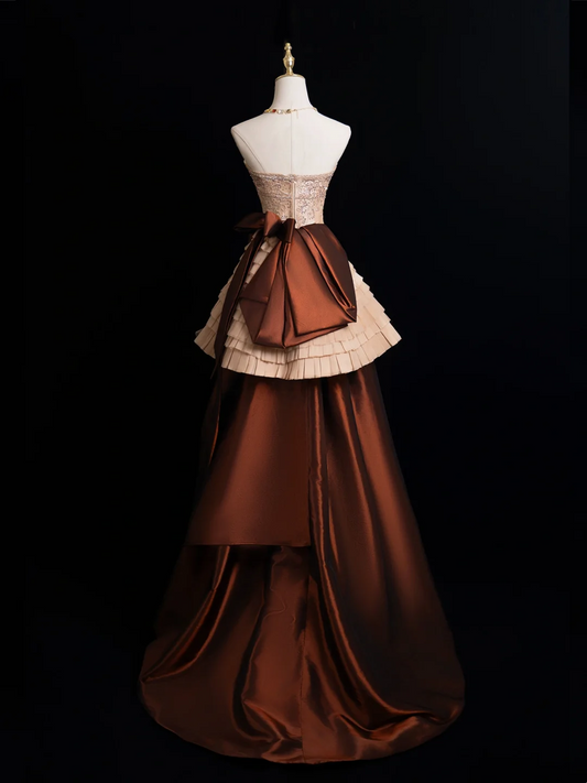 Vintage Ballkleid Trägerlos Braun Satin Lange Ballkleider Beeindrucken Sweet 16 Geburtstag Outfits Ballkleid RB1915