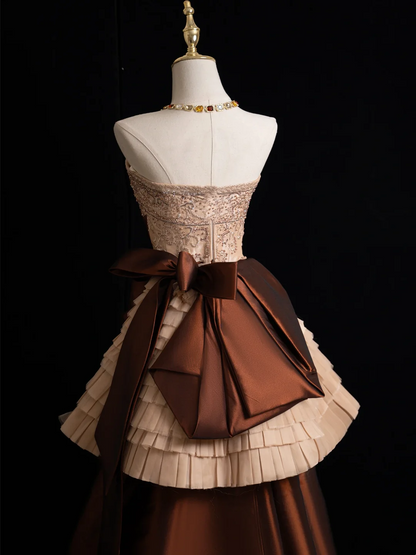 Vintage Ballkleid Trägerlos Braun Satin Lange Ballkleider Beeindrucken Sweet 16 Geburtstag Outfits Ballkleid RB1915