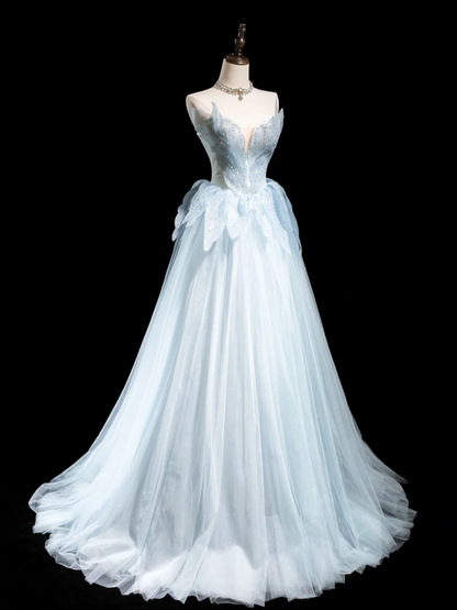 Hübsches Ballkleid Sweetheart Hellhimmelblau Tüll Ästhetische Abschlussballkleider für Senioren Abschlussballkleider Formelle Outfits Abschlusskleid RB1922