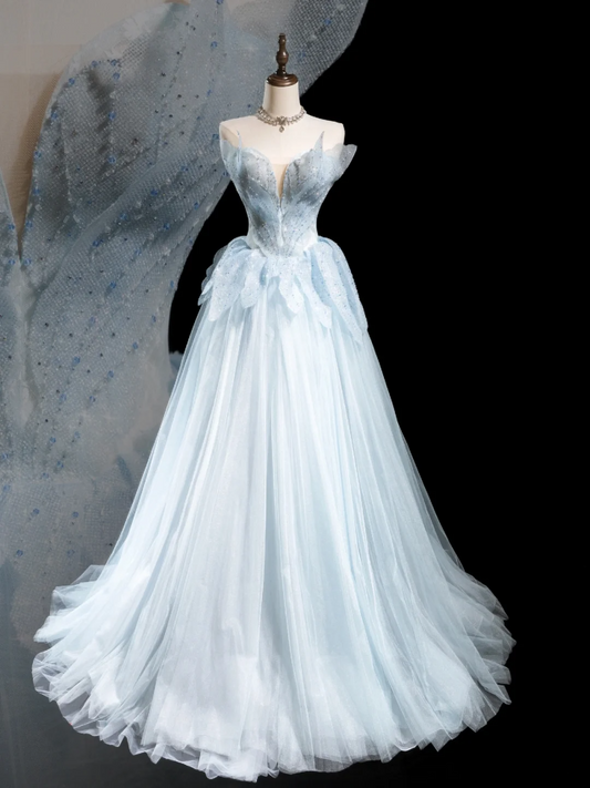 Hübsches Ballkleid Sweetheart Hellhimmelblau Tüll Ästhetische Abschlussballkleider für Senioren Abschlussballkleider Formelle Outfits Abschlusskleid RB1922