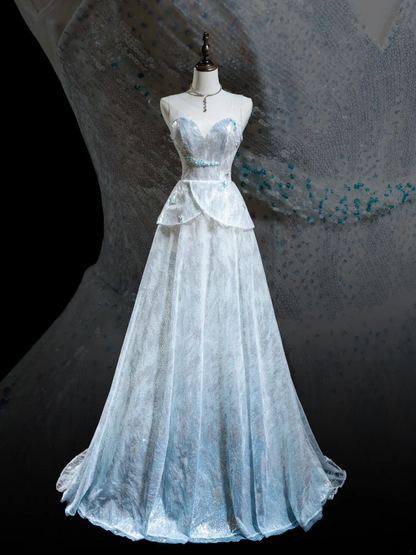 Hübsches Ballkleid mit herzförmigem Ausschnitt, hellblau, Pailletten, für Senioren, ästhetische Ballkleider, Ballkleider, formelle Outfits, Abschlusskleid RB1923