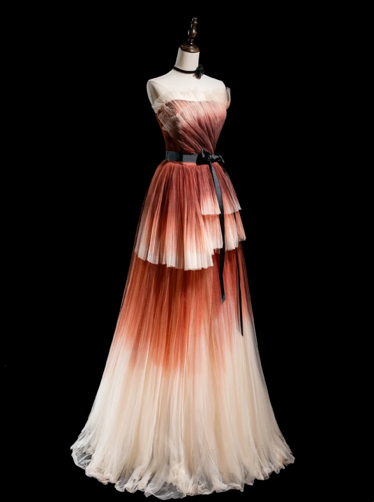 Modest A line Strapless Tulle Multi Colors Long Prom Dresses Formal Dress 20th Birthday Outfits Prom Gown RB1930
