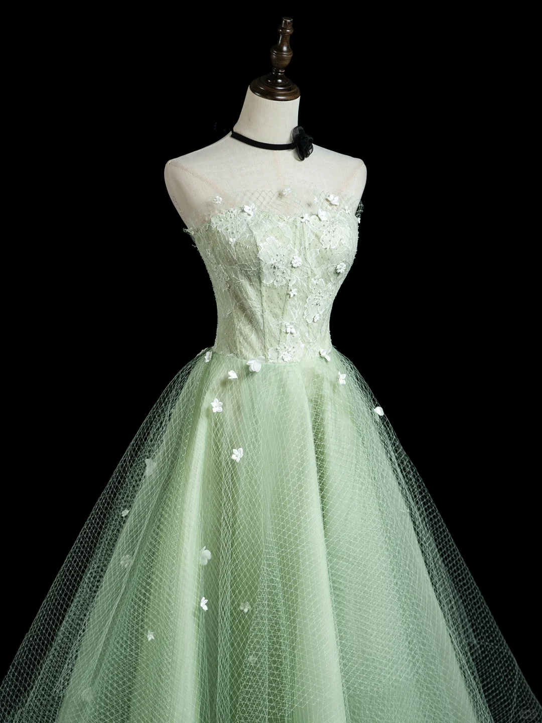 Schickes Ballkleid, trägerlos, mintgrün, Tüll, ästhetische Abschlussballkleider für Senioren, formelle Outfits, Abschlusskleid RB1936