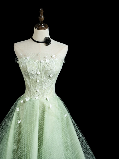 Schickes Ballkleid, trägerlos, mintgrün, Tüll, ästhetische Abschlussballkleider für Senioren, formelle Outfits, Abschlusskleid RB1936