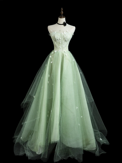 Schickes Ballkleid, trägerlos, mintgrün, Tüll, ästhetische Abschlussballkleider für Senioren, formelle Outfits, Abschlusskleid RB1936