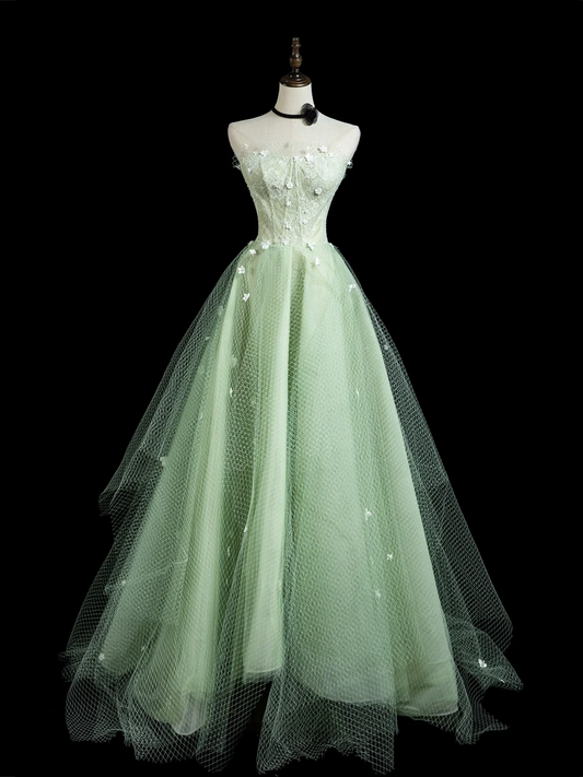 Schickes Ballkleid, trägerlos, mintgrün, Tüll, ästhetische Abschlussballkleider für Senioren, formelle Outfits, Abschlusskleid RB1936