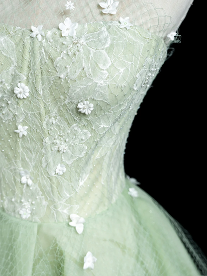 Schickes Ballkleid, trägerlos, mintgrün, Tüll, ästhetische Abschlussballkleider für Senioren, formelle Outfits, Abschlusskleid RB1936