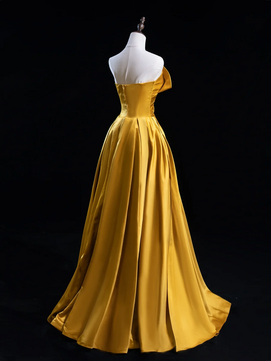 Schickes Ballkleid mit herzförmigem Ausschnitt und goldenen Satinrüschen, Abschlussballkleider für Senioren, ästhetische Ballkleider, formelle Outfits, Abschlusskleid RB1939