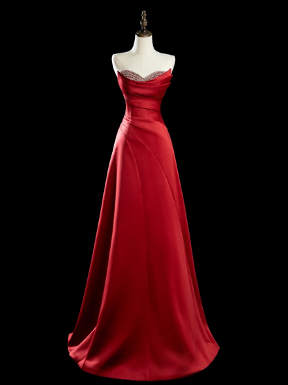 Schickes Ballkleid mit herzförmigem Ausschnitt und roten Satinperlen, Abschlussballkleider für Senioren, ästhetische Ballkleider, formelle Outfits, Abschlusskleid RB1946