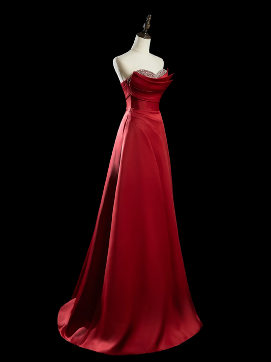 Schickes Ballkleid mit herzförmigem Ausschnitt und roten Satinperlen, Abschlussballkleider für Senioren, ästhetische Ballkleider, formelle Outfits, Abschlusskleid RB1946