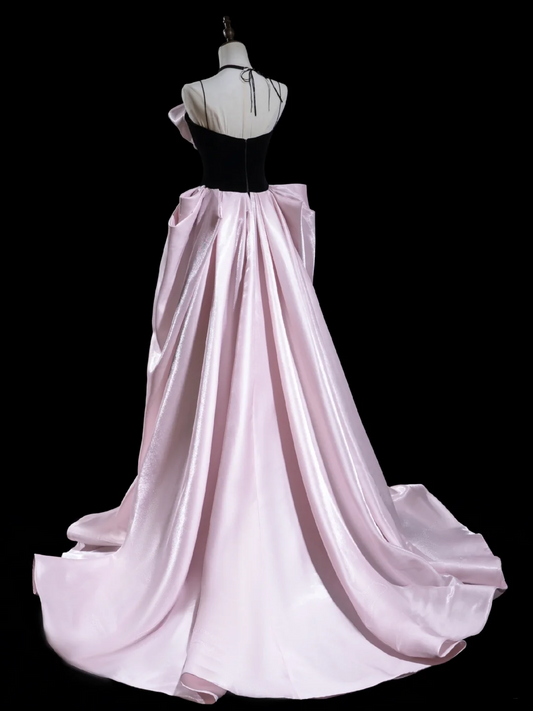 Edles Ballkleid mit Spaghettiträgern und rosa Satin-Abschlussballkleider, formelle Kleidung, Outfits zum 20. Geburtstag, Abschlussballkleid RB1947