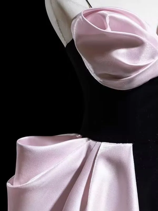 Edles Ballkleid mit Spaghettiträgern und rosa Satin-Abschlussballkleider, formelle Kleidung, Outfits zum 20. Geburtstag, Abschlussballkleid RB1947