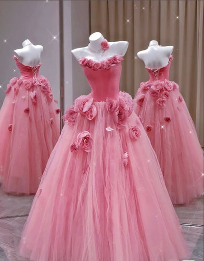 Edles Ballkleid, trägerlos, Pink, Tüll, Ballkleider, Abendkleid, 20. Geburtstag, Outfits, Ballkleid RB1951